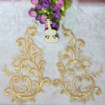 1 Pair Gold Lace Appliques Flower Patch Sewing Trims Wedding Decoration Lace Fabric