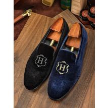 Hanmce 2025 New Design Fashion Velvet Material Slip On Luxury Hand Made Smoking Men Shoes