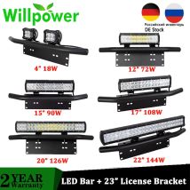 Willpower Offroad Barra LED Lampada da lavoro da 15/17/20 pollici 4x4 12V 24V Luci per auto + Staffa di montaggio targa da 23'' Bull Bar
