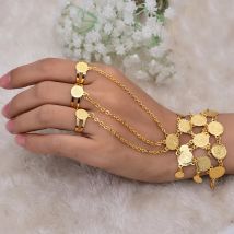 Großhandel Gold Farbe Münze Armband Armreifen in Kette Link Ringe für Frauen Kleid Armband Heißer Verkauf Arabischen Nahen Osten Armband
