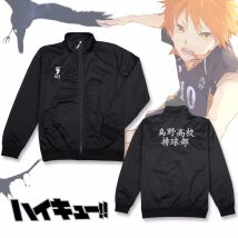 Anime Haikyuu Cosplay Costumes Karasuno High School Volleyball Club Uniform Sportswear Oversize Jacket Black 2PCS Coat Pants
