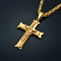Mode Byzantinischen Kette, Christus Kreuz Edelstahl Lange Halskette für Männer Gold Farbe Erklärung Halskette Schmuck collares largos