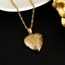 Valentines Geschenk Herz Medaillon Anhänger Halskette 24K Gold Farbe Romantische Phantasie Herz Schmuck Für Frauen