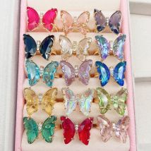 Kpop 16 Farben Kristall Schmetterling Ring Mode Beliebte frauen Partei Schmuck Charme Einstellbar Ring Beste Freund Geschenk Hochzeit Geschenk