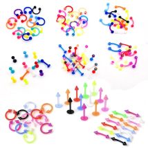 10Pcs/Lot Acrylic Colorful Nose Rings Lip Labret Piercing Barbell Tongue Ring Belly Ring Eyebrow Silicone Body Jewelry