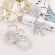 1PC Keyring Silver Color English Letter Resin Keychain with Puffer Ball 26  Words  A TO Z Handbag Charms for Woman