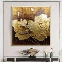 100 % handgemalte Ölgemälde Pflanze Blume Lotus Retro Textur Leinwand Malerei für Zuhause Wohnzimmer Dekor Wand Kunst Retro Wandbild