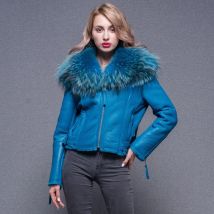 Echtes Leder Jacke Frauen Mode Echt Schaffell Jacke Mit Großen Waschbären Pelz Kragen Streetwear Herbst Winter Mantel Frauen