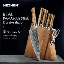 Hezhen 2-7pc Messerset Damaskus Stahl Koch Brot Utility Santoku Gemüse Kuchen Kochmesser für Fleisch