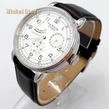 Nuovo orologio meccanico di lusso da uomo Parnis 42mm con cassa in argento con movimento automatico in pelle
