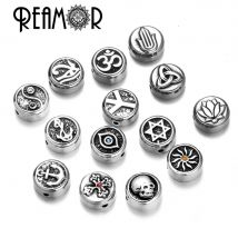 REAMOR 5 Stück Edelstahl Evil Eyes Kreuz Anker Sonne Taiji Yoga David Star Spacer Charm Perlen für DIY Armband Schmuckzubehör