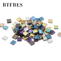 Quadratischer Hämatit-Naturstein, blau, lila, goldfarben, trendige lose Perlen mit zwei Löchern für Schmuckherstellung, DIY-Armbandzubehör, 5 x 5 mm