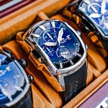 Riff Tiger/RT Große Sport Uhren mit Datum Rubber Strap Stahl Blaues Zifferblatt Herren Uhr Chronograph Wasserdichte Uhren RGA3069-T