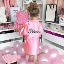2-7Y 2021 Neue Frühjahr Bademantel Für Kinder Mädchen Rosa Farbe Lange Ärmel Glatte Stoff Prinzessin Druck Mode Mädchen kleidung