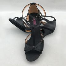 Latin Dance Schuhe frauen Salsa schuhe bequeme schuhe MS6232BLK 8,5 cm ferse Hohe ferse niedrigen ferse doppel straps dropshipping