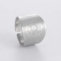 LIKGREAT Seven Archangels Men Ring Witchcra Pentagram Stainless Steel Adjustable Rings Solomon Kabbalah Amulet Talisman Jewelry