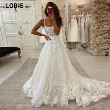 LORIE Princess Wedding Dresses Lace Appliques Beach Bridal Gowns Boat Neck Spaghetti Straps Boho Country Wedding Gown Customized