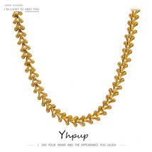 Yhpup Stainless Steel Leaf Necklace Minimalist Metal Texture Women Collar Necklace joyería acero inoxidable mujer Party Gift