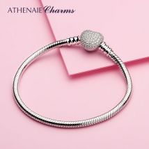Athen aie Sterling Silber Schlangen kette mit Pflaster klar cz Herz verschluss Armband passen alle