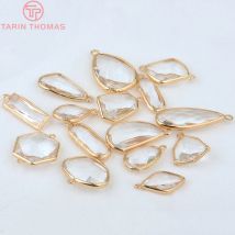 (1082)6PCS 24K Champagner Gold Farbe Messing mit Glas Unregelmäßigen Stecker Charms Hohe Qualität Schmuck, Die Entdeckungen Zubehör