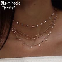 Neue Boho Mode Kristall Sterne Anhänger Halsketten Für Frauen Vintage Gold Farbe Halskette Multilayer Weiblichen Schmuck Hochzeit Geschenk