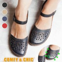 Neue Damen-Sandalen mit runder Zehenpartie, ausgehöhlt, bequem, weich, Hakenschlaufe, Mary Jane, flache Sandale, atmungsaktiv, rutschfest, für den Sommer