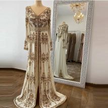 Moroccan Kaftan Caftan Muslim Evening Dresses A-line Long Sleeves Chiffon Applique Dubai Arabic Abaya Islamic Gown Customized