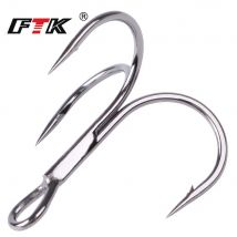 FTK Angelhaken, 10–20 Stück, hohe Carbon-Drillinge, superscharf, solide Größe 3/0 # -14 #   Angelhaken für Barsch-Köderhaken aus Stahl mit drei Widerhaken