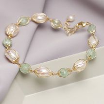 Original handgemachte 14K Gold gefüllt barocke natürliche Süßwasserperle Jade Dame Armband Schmuck für Frauen Promotion Geschenk