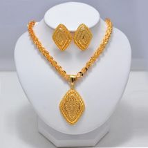 Neue Gold Farbe Hochzeit Schmuck Set Party Braut Frauen Mit Ohrringe Halskette