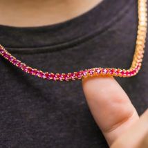 2025 Round Cut Iced Out 3MM Ruby Pink Cubic Zirconia CZ Tennis Chain HipHop Top Quality Gold Color Necklace Cool Men Boy Jewelry