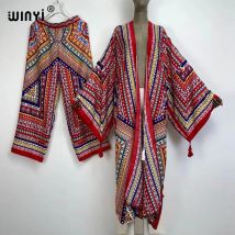 WINYI zweiteiliger Anzug, Kimono, gerades Bein, Hose, Bohemian-Stil, bedruckt, Übergröße,