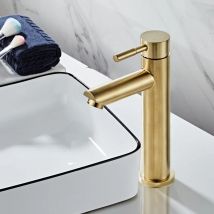 Rubinetto Del bagno In Ottone Massiccio Bagno Rubinetto Del Bacino di Acqua Fredda E Calda Miscelatore Lavello Rubinetto Singola Maniglia Deck Mounted Spazzolato Oro rubinetto