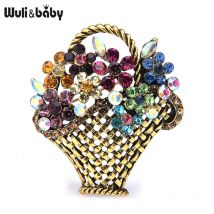 Wuli&baby Strass Blumenkorb Broschen Frauen Schönheit Funkelnde Blume Hochzeiten Party Kausalen Brosche Pins Geschenke