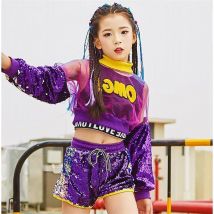 3 pezzi set ragazza costume di danza jazz bambini strada hip hop danza ragazza jazz palcoscenico paillettes ragazza costume di danza jazz per ragazze