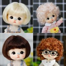 Hochwertige Muziwig 1/8 BJD SD DD Puppenperücke weiche Faser Braun Goldene Locken Niedliches kurzes Haar für ob11 Puppen Puppenzubehör Spielzeugperücke