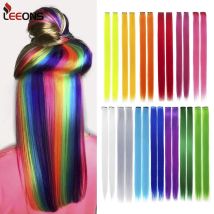 Synthetische Clip-in-One-Stücke, Regenbogen-Haarverlängerungen, gerade, synthetische Haarteile, 45,7 cm langes Ombre-Haar, Rosa, Lila, Rot, Blau