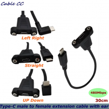 30CM USB C Typ-C männlichen zu weiblichen kabel 90 grad rechts-winkel verlängerung kabel mit panel schraube loch 480Mbps