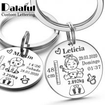 Schöner personalisierter Baby-Schlüsselanhänger für Jungen und Mädchen, Name, Geburt, Gewicht, Höhe für Neugeborene, Gedenken an die neue Mutter, Papa, Geschenk-Schlüsselanhänger P026_C