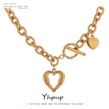 Yhpup Goldene Edelstahl Herz Collares Aussage Metall Textur Geometrische Kette Kragen Halskette Frauen Jahrestag Geschenk Neue