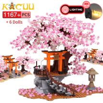 Classico Blocco Città Street View Idea Sakura Inari Santuario Mattoni Amici Cherry Blossom Casa Albero Building Blocks Giocattoli Regalo per bambini
