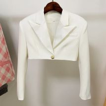 HIGH STREET Newest 2025 Designer Blazer Women's Satin Collar Single Button Crop Blazer Jacket