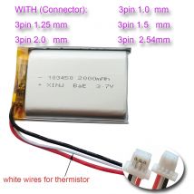 3.7V 2000mAh 7.4Wh Rechargeable 3-Wire Thermistor Polymer Lipo Li Battery 103450 JST 3pin 1.0 1.25mm For Game Player GPS Camera