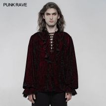 PUNK RAVE Herren Gothic Samt Puff Langarm Lose Hemd Palace Vintage V-Ausschnitt Bühnenkleid Herren Hemden