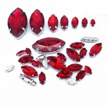 Silver Claw Setting 30pcs/Bag Red Horse Eye Shapes Mix Clear Gass Crystal Sew On Rhinestone Wedding Dress Shoes Bag Diy Trim
