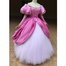 Top Qualität Prinzessin Cosplay Kostüm Ariel Rosa Kleid Langarm Mit Perle Spitze UP Kleid Für Erwachsene Frauen Halloween Party