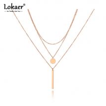 Lokaer Mode Rechteckige Kleine Runde Damen Halskette Edelstahl Geometrische Drei-schicht Colliers Halskette Für Frauen N19149