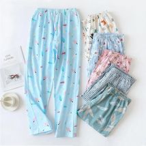 Neue Gedruckt Baumwolle Frauen Pyjama Hosen Herbst Pyjama Hose Frauen Schlaf Bottoms Damen Lose Lounge Tragen Hause Hosen Große Größe