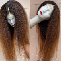 180 Density Long Yaki Ombre Brown Black Kinky Straight Preplucked Short Bob Lace Front Wig For Women Lace Closure With Baby Hair