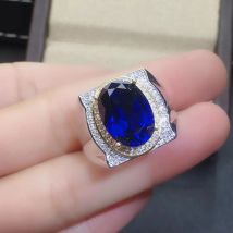 Exquisite royal blue sapphire edelstein ring für männer ring großen edelstein guten schnitt 925 sterling silber geburtstag geschenk große größe 10x14mm